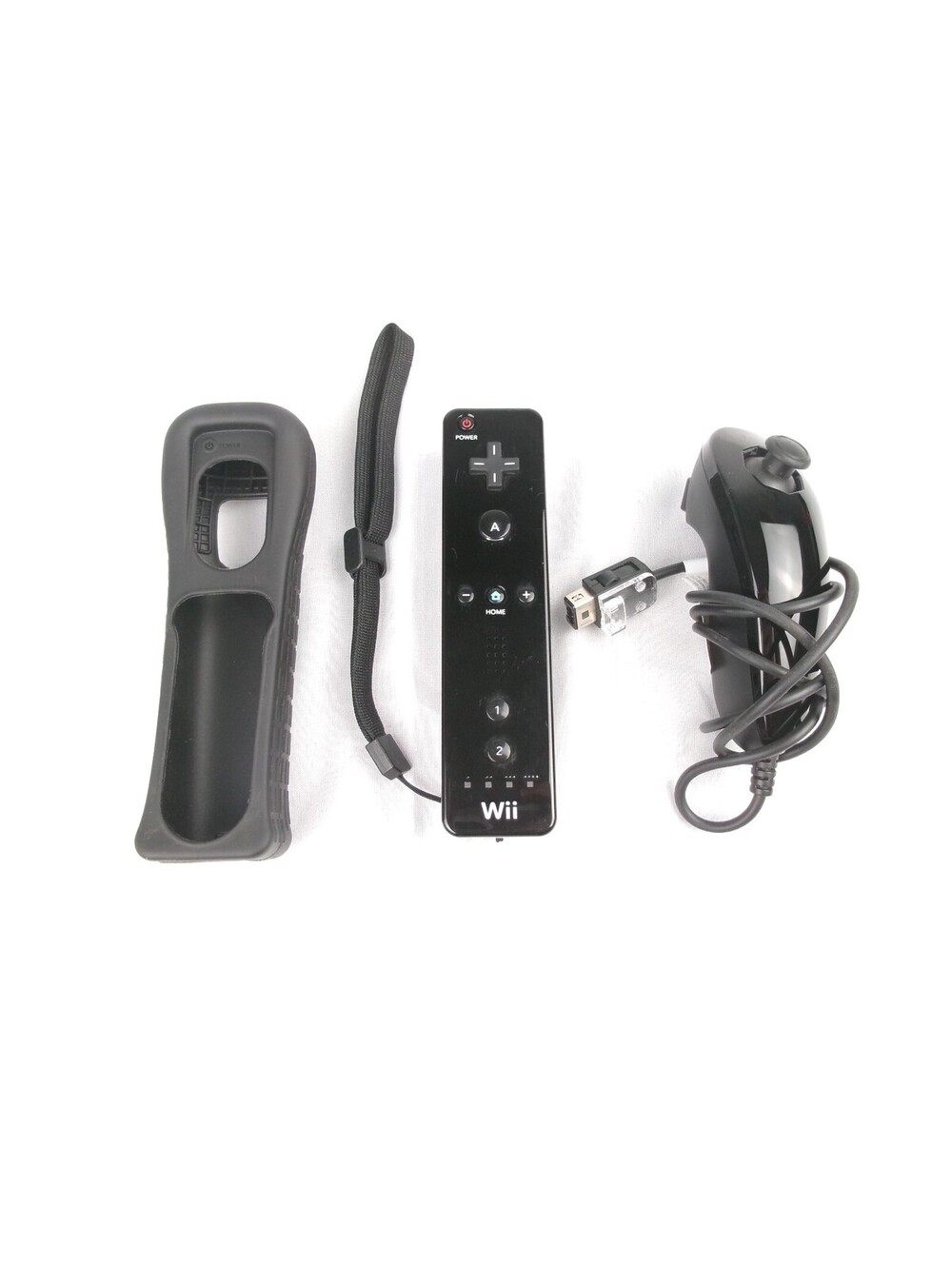 OEM Nintendo Wii Black Remote RVL-003 Nunchuk RVL-004 Sleeve Strap Tested